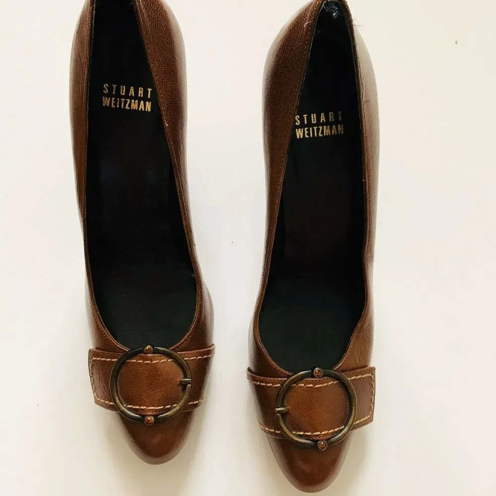 Stuwart Weitzman Rarenwob Narrow Leather Pumps - Picture 3 of 4